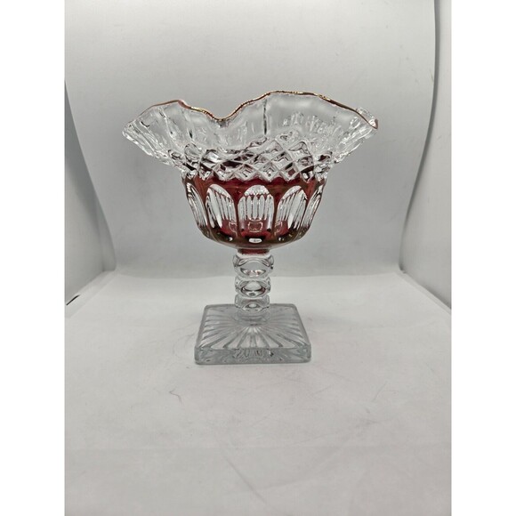 Westmoreland Crystal Ruffled Compote Ruby  Carnival Candy Dish Signed 91' VTG - Picture 1 of 8